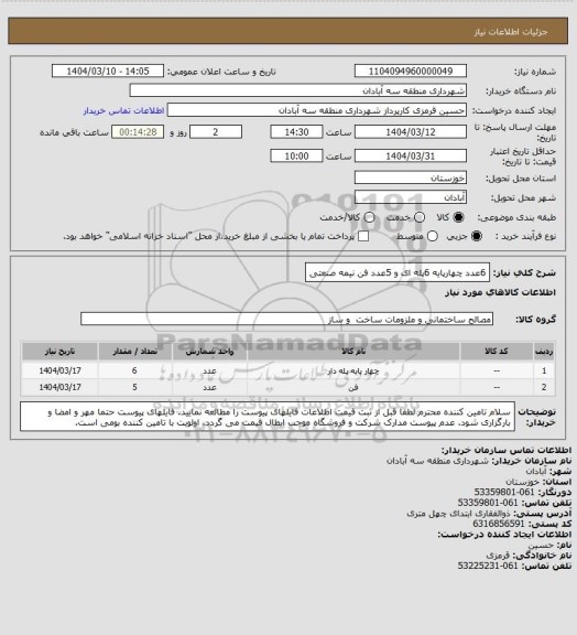 استعلام 6عدد چهارپایه 6پله ای و 5عدد فن نیمه صنعتی