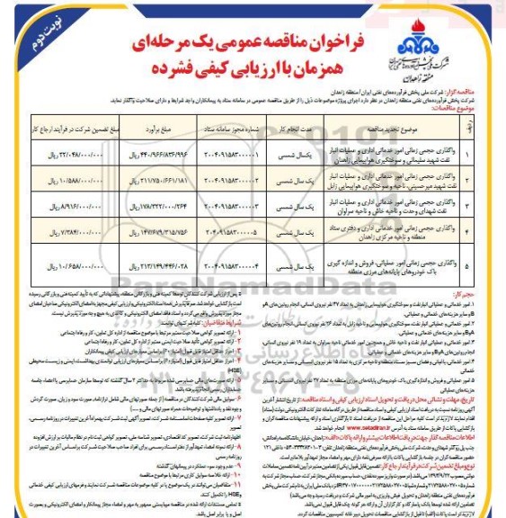 مناقصه واگذاری حجمی زمانی امور خدماتی اداری و عملیات انبار نفت  ...نوبت دوم