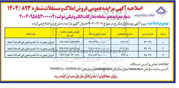 اصلاحیه مزایده فروش املاک و مستغلات 