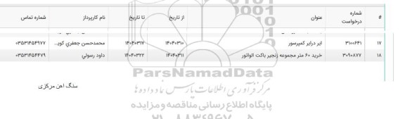 استعلام خرید 60 متر مجموعه زنجیر باکت الواتور 