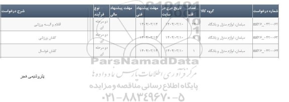 استعلام اقلام و البسه ورزشی ...