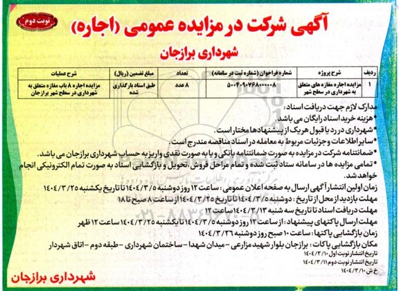 مزایده اجاره مغازه های متعلق به شهرداری در سطح شهر - نوبت دوم