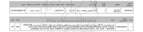 استعلام ریل تایپ (CR175)