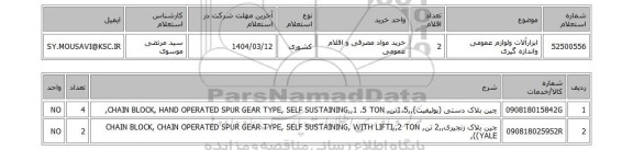 استعلام ابزارآلات ولوازم عمومی واندازه گیری