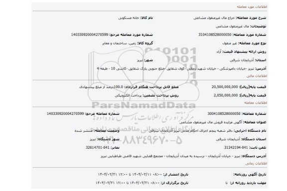 مزایده، مال غیرمنقول مشاعی