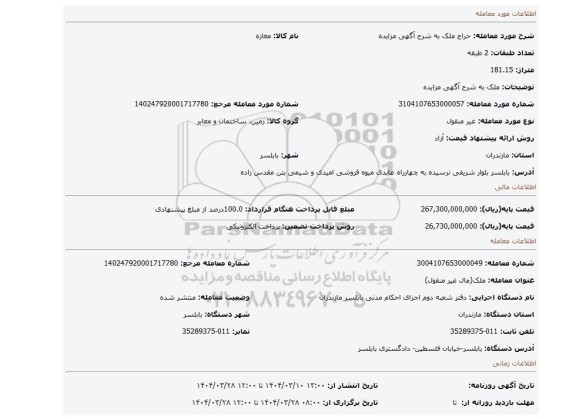 مزایده، ملک به شرح آگهی مزایده