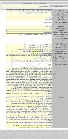 مناقصه, اجاره ۳۱ دستگاه خودرو سواری دارای مجوز طرح ترافیک (انواع سمند و پژو با طول عمر حداکثر پنج سال) به هم