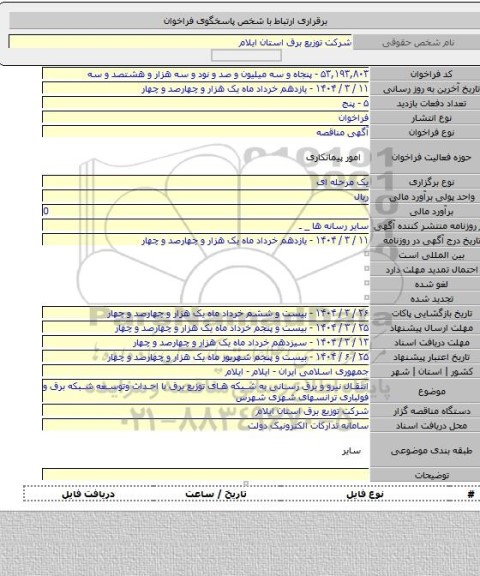 مناقصه, انتقال نیرو و برق رسانی به شبکه های توزیع برق با احداث وتوسعه شبکه برق و فولباری  ترانسهای شهری شهرس