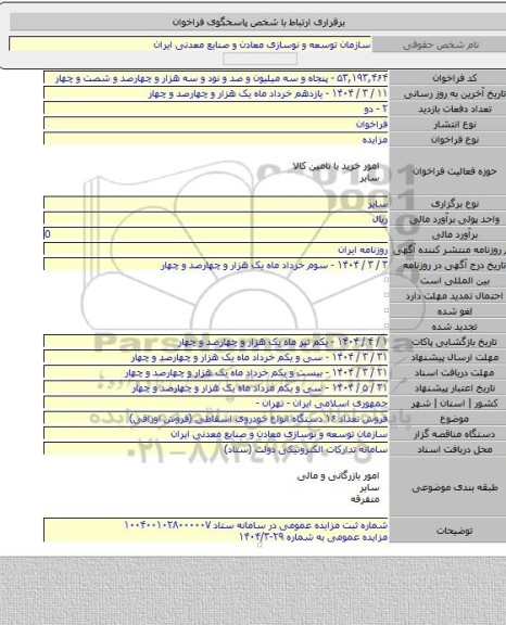 مزایده, فروش تعداد ۱۶ دستگاه انواع خودروی اسقاطی (فروش اوراقی)