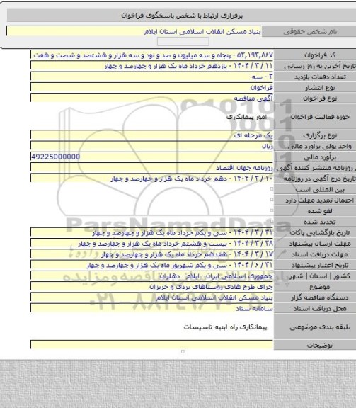 مناقصه, جرای طرح هادی روستاهای بردی و خربزان