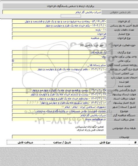 مناقصه, عملیات فهرست بهایی مستغلات در پالایشگاه و منازل سازمانی