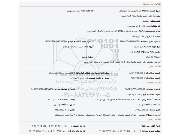 مزایده، فروش مال غیرمنقول