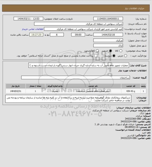 استعلام عملیات تجهیز نقاط تحویل آب به سازه اندازه گیری جریان انهار سنتی(گوره زار،ایجان،مست،استوه و..)