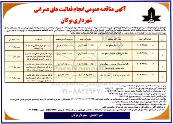 مناقصه بتن ریزی معابر سطح شهر..... ​​​​​​​نوبت دوم 