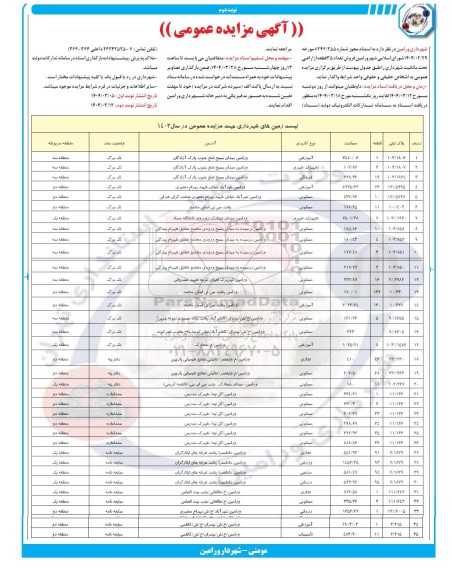 مزایده فروش 35 قطعه از اراضی - نوبت دوم