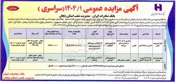 مزایده عمومی فروش املاک و اموال ...
