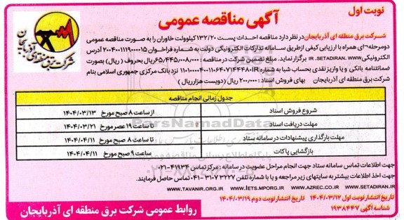 مناقصه احداث پست 132.20 کیلوولت خاوران 