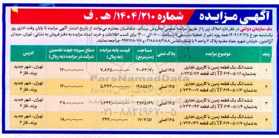 مزایده فروش املاک