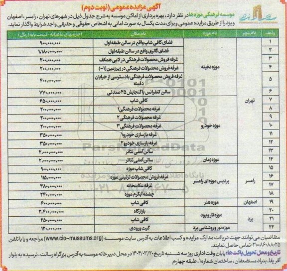 مزایده بهره برداری از اماکن موسسه ...- نوبت دوم