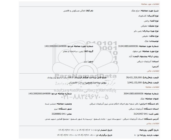 مزایده، ملک