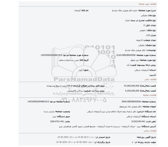 مزایده، حکم بفروش ملک مشاع
