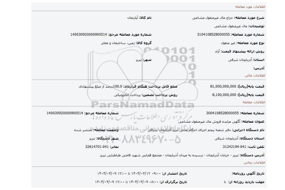 مزایده، مال غیرمنقول مشاعی