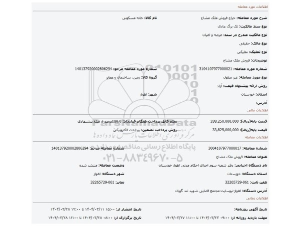 مزایده، فروش ملک مشاع