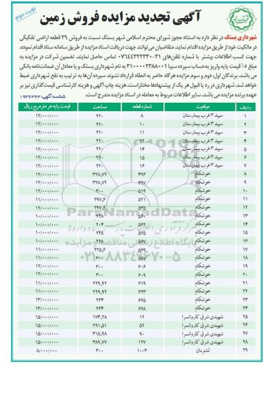تجدید مزایده فروش 29 قطعه اراضی تفکیکی - نوبت دوم
