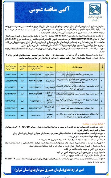 مناقصه اجرای عملیات پروژه آسفالت...