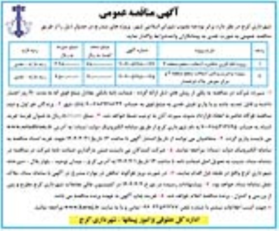 مناقصه پروژه لکه گیری مکانیزه آسفالت...