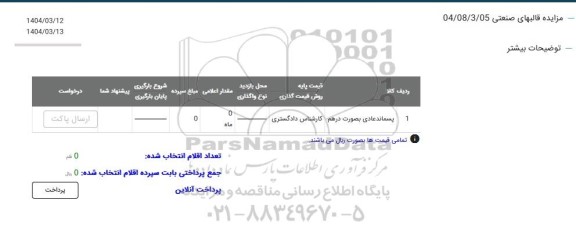 مزایده قالبهای صنعتی ....