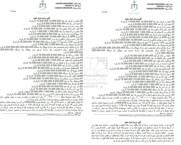 مزایده عمود بر کرون - مینی فرز - چسب حرارتی - آچار بکس بادی - چکش سر لاستیکی - پیچ گوشتی و ...