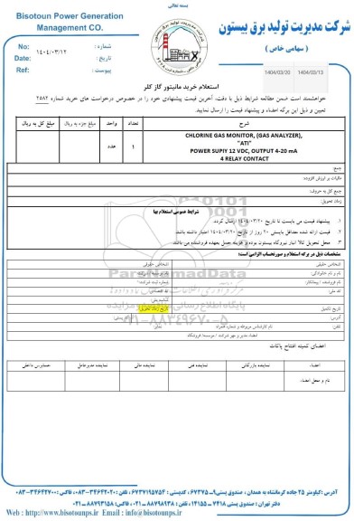 استعلام خرید مانیتور گاز کلر