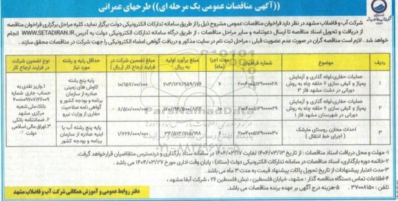 مناقصه عملیات حفاری ، لوله گذاری آزمایش پمپاژ و کیفی سازی...