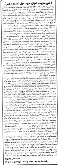 مزایده فروش هفتاد و شش شعیر از نود و شش شعیر پلاک ثبتی شماره سی و سه فرعی از چهارده اصلی به مساحت 25380