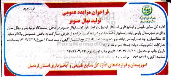 مزایده تولید نهال صنوبر / نوبت دوم