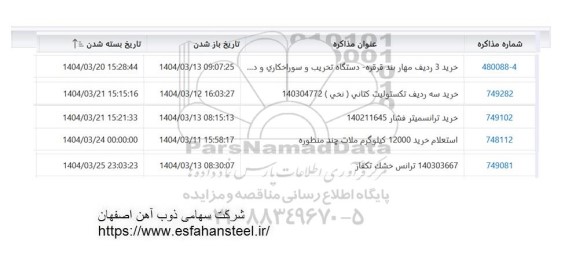 استعلام خرید 3 ردیف مهار بند قرقره دستگاه تخریب ....
