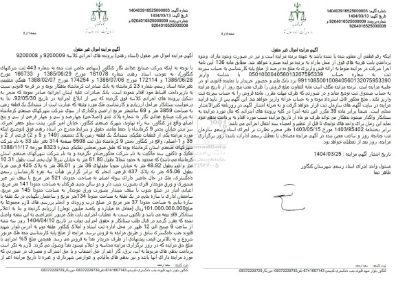 مزایده فروش یک قطعه زمین به مساحت 3859.69 مترمربع با پلاک ثبتی 149 و 5 و 2 فرعی از 2 و 35 و 1 اصلی
