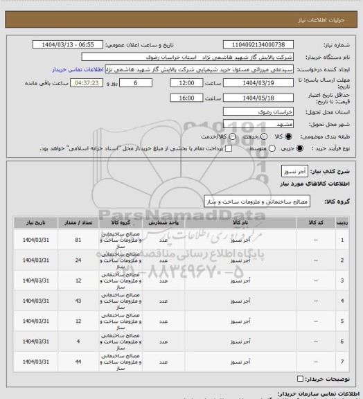 استعلام آجر نسوز