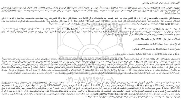 مزایده ششدانگ عرصه و اعیان یک قطعه زمین با بنای احداثی تحت پلاک ثبتی بشماره فرعی  30/1894  اصلی
