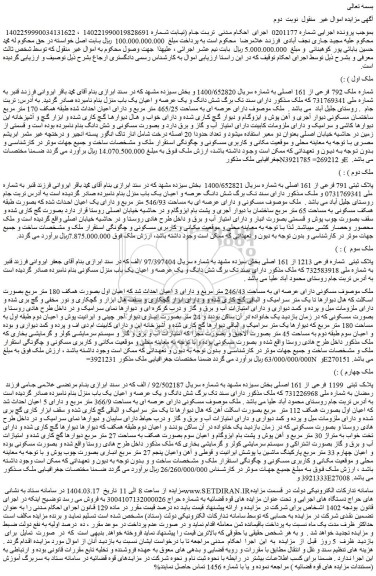 مزایده شش دانگ و یک عرصه و اعیان یک باب منزل