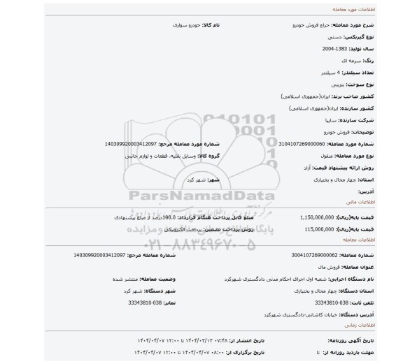 مزایده، فروش خودرو