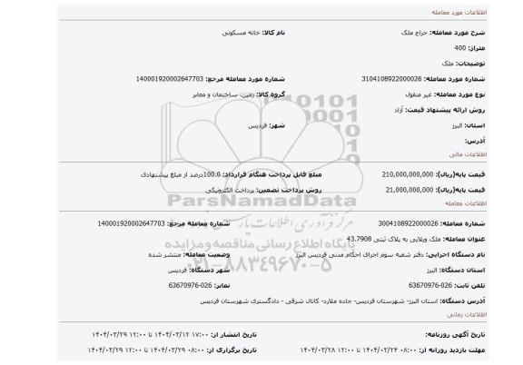مزایده، ملک