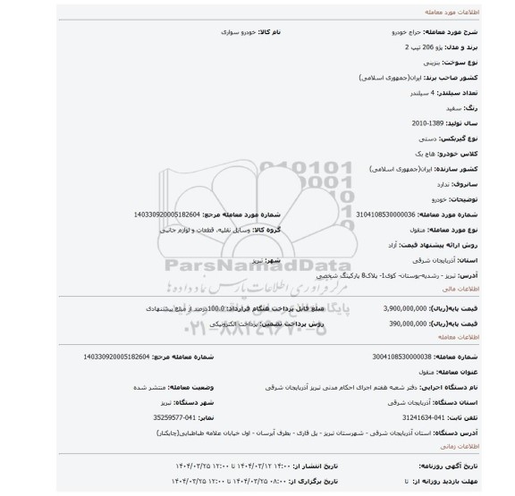 مزایده، خودرو