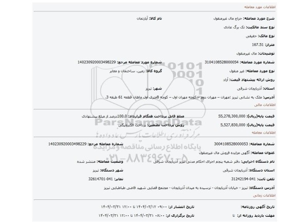 مزایده، مال غیرمنقول