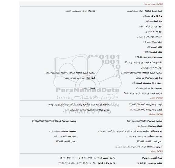 مزایده، دستورفروش