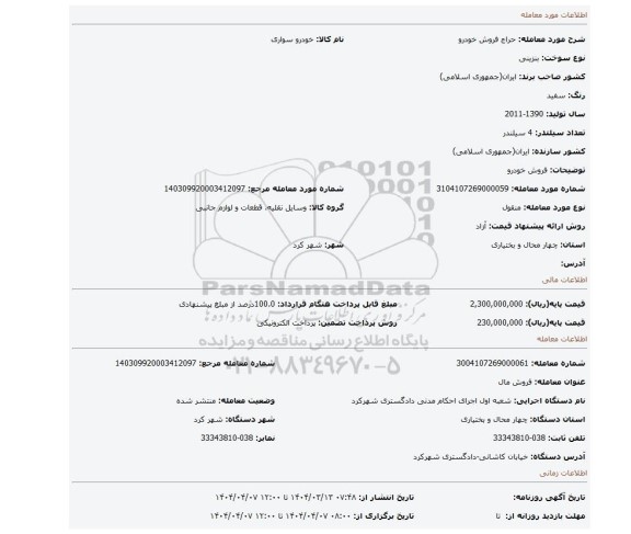 مزایده، فروش خودرو
