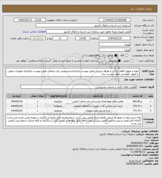 استعلام تهیه و تحویل اقلام غذائی و ظروف پذیرایی طبق پیوست یک/اجاره وسرویس ایاب وذهاب طبق پیوست دو/اجاره تجهیزات صوتی و تصویر ،آموزشی طبق پیوست سه