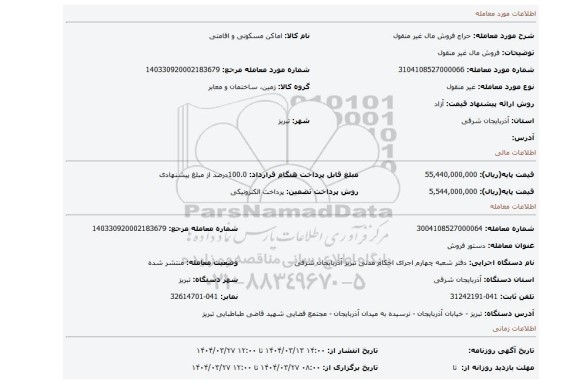 مزایده، فروش مال غیر منقول
