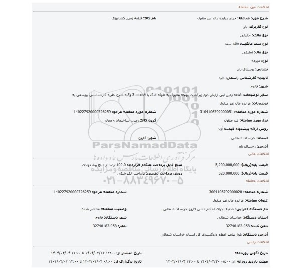 مزایده، مزایده مال غیر منقول